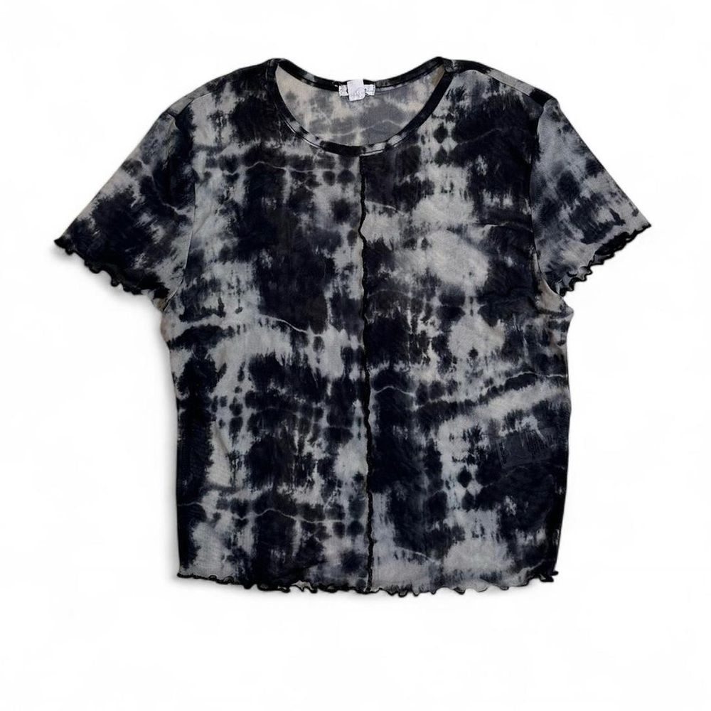 Garage Mesh Tie- Dye Crop Top Black and White Lettuce Hem